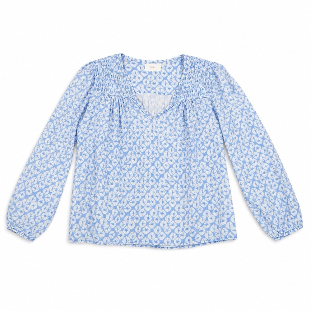 Xirena Emryn Coastal Cotton Gauze Blouse Rio Shell Blue White Size M